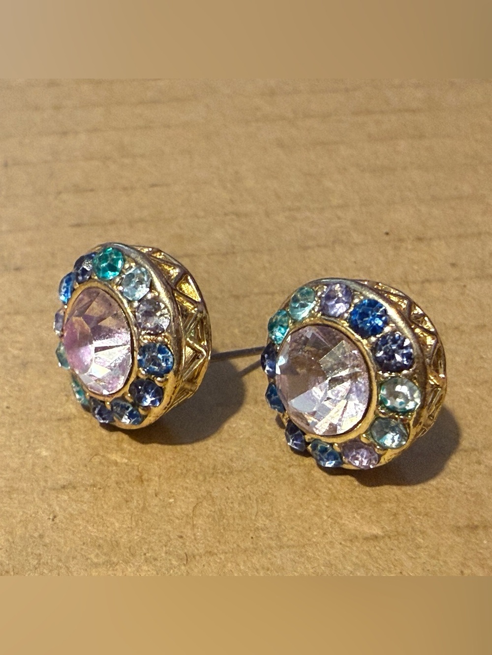 Vieste Gold-Tone Multicolor Crystal Stud Earrings - Pastel Blue & Lavender